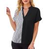 imageAvanova Women Color Block V Neck Short Sleeve Blouses Shirts Work Elegant Dressy TopsBlack Striped