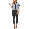 imageAvanova Women Color Block V Neck Short Sleeve Blouses Shirts Work Elegant Dressy TopsBlue Black