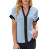 imageAvanova Women Color Block V Neck Short Sleeve Blouses Shirts Work Elegant Dressy TopsBlue Black