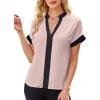 imageAvanova Women Color Block V Neck Short Sleeve Blouses Shirts Work Elegant Dressy TopsPink Black