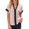imageAvanova Women Color Block V Neck Short Sleeve Blouses Shirts Work Elegant Dressy TopsPink Black