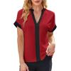 imageAvanova Women Color Block V Neck Short Sleeve Blouses Shirts Work Elegant Dressy TopsRed Black