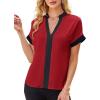imageAvanova Women Color Block V Neck Short Sleeve Blouses Shirts Work Elegant Dressy TopsRed Black