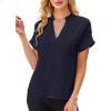 imageAvanova Women Color Block V Neck Short Sleeve Blouses Shirts Work Elegant Dressy TopsSolid Black