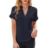 imageAvanova Women Color Block V Neck Short Sleeve Blouses Shirts Work Elegant Dressy TopsSolid Black