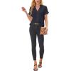 imageAvanova Women Color Block V Neck Short Sleeve Blouses Shirts Work Elegant Dressy TopsSolid Black