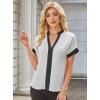 imageAvanova Women Color Block V Neck Short Sleeve Blouses Shirts Work Elegant Dressy TopsWhite Black