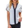 imageAvanova Women Color Block V Neck Short Sleeve Blouses Shirts Work Elegant Dressy TopsWhite Petal