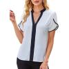 imageAvanova Women Color Block V Neck Short Sleeve Blouses Shirts Work Elegant Dressy TopsWhite Petal