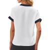 imageAvanova Women Color Block V Neck Short Sleeve Blouses Shirts Work Elegant Dressy TopsWhite Ringer