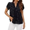 imageAvanova Women Heart Print Tulip Short Sleeve Shirt Blouse Notched V Neck Work TopBlack