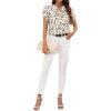 imageAvanova Women Heart Print Tulip Short Sleeve Shirt Blouse Notched V Neck Work TopFloral Beige