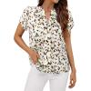 imageAvanova Women Heart Print Tulip Short Sleeve Shirt Blouse Notched V Neck Work TopFloral Beige