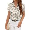 imageAvanova Women Heart Print Tulip Short Sleeve Shirt Blouse Notched V Neck Work TopFloral Beige