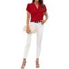 imageAvanova Women Heart Print Tulip Short Sleeve Shirt Blouse Notched V Neck Work TopRed