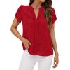 imageAvanova Women Heart Print Tulip Short Sleeve Shirt Blouse Notched V Neck Work TopRed