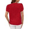imageAvanova Women Heart Print Tulip Short Sleeve Shirt Blouse Notched V Neck Work TopRed