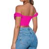 imageAvanova Women Off Shoulder Short Sleeve Crop Top Twist Front V Neck Blouse Sexy Shirt Hot Pink XSmall
