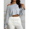 imageAvanova Women Off The Shoulder Crop Tops Long Sleeves Boat Neck Oversized Loose Tee ShirtsGrey