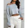 imageAvanova Women Off The Shoulder Crop Tops Long Sleeves Boat Neck Oversized Loose Tee ShirtsGrey