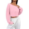 imageAvanova Women Off The Shoulder Crop Tops Long Sleeves Boat Neck Oversized Loose Tee ShirtsPink