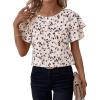 imageAvanova Women Print Ruffle Flutter Blouse Short Sleeve Work Business Top ShirtApricot