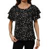 imageAvanova Women Print Ruffle Flutter Blouse Short Sleeve Work Business Top ShirtBlack