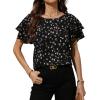 imageAvanova Women Print Ruffle Flutter Blouse Short Sleeve Work Business Top ShirtBlack