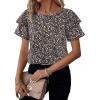imageAvanova Women Print Ruffle Flutter Blouse Short Sleeve Work Business Top ShirtBlack Floral
