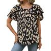imageAvanova Women Print Ruffle Flutter Blouse Short Sleeve Work Business Top ShirtBlack Khaki