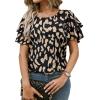 imageAvanova Women Print Ruffle Flutter Blouse Short Sleeve Work Business Top ShirtBlack Khaki