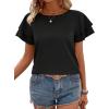 imageAvanova Women Print Ruffle Flutter Blouse Short Sleeve Work Business Top ShirtSolid Black