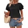 imageAvanova Women Print Ruffle Flutter Blouse Short Sleeve Work Business Top ShirtSolid Black
