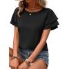 imageAvanova Women Print Ruffle Flutter Blouse Short Sleeve Work Business Top ShirtSolid Black