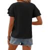 imageAvanova Women Print Ruffle Flutter Blouse Short Sleeve Work Business Top ShirtSolid Black