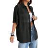 imageAvanova Women See Through Mesh Button Down Top Half Sleeve Collared Shirt BlouseBlack
