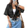 imageAvanova Women See Through Mesh Button Down Top Half Sleeve Collared Shirt BlouseBlack