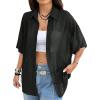 imageAvanova Women See Through Mesh Button Down Top Half Sleeve Collared Shirt BlouseBlack