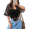 imageAvanova Women See Through Mesh Button Down Top Half Sleeve Collared Shirt BlouseBlack Dots