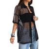 imageAvanova Women See Through Mesh Button Down Top Half Sleeve Collared Shirt BlouseBlack Dots