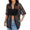 imageAvanova Women See Through Mesh Button Down Top Half Sleeve Collared Shirt BlouseBlack Dots