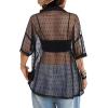 imageAvanova Women See Through Mesh Button Down Top Half Sleeve Collared Shirt BlouseBlack Dots