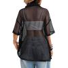 imageAvanova Women See Through Mesh Button Down Top Half Sleeve Collared Shirt BlouseBlack Hollow