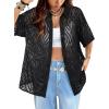 imageAvanova Women See Through Mesh Button Down Top Half Sleeve Collared Shirt BlouseBlack Line