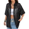 imageAvanova Women See Through Mesh Button Down Top Half Sleeve Collared Shirt BlouseBlack Line