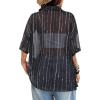 imageAvanova Women See Through Mesh Button Down Top Half Sleeve Collared Shirt BlouseBlack Striped