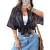 imageAvanova Women See Through Mesh Button Down Top Half Sleeve Collared Shirt BlouseBlack Striped