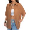imageAvanova Women See Through Mesh Button Down Top Half Sleeve Collared Shirt BlouseBrown