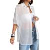 imageAvanova Women See Through Mesh Button Down Top Half Sleeve Collared Shirt BlouseWhite Sheer