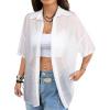 imageAvanova Women See Through Mesh Button Down Top Half Sleeve Collared Shirt BlouseWhite Sheer